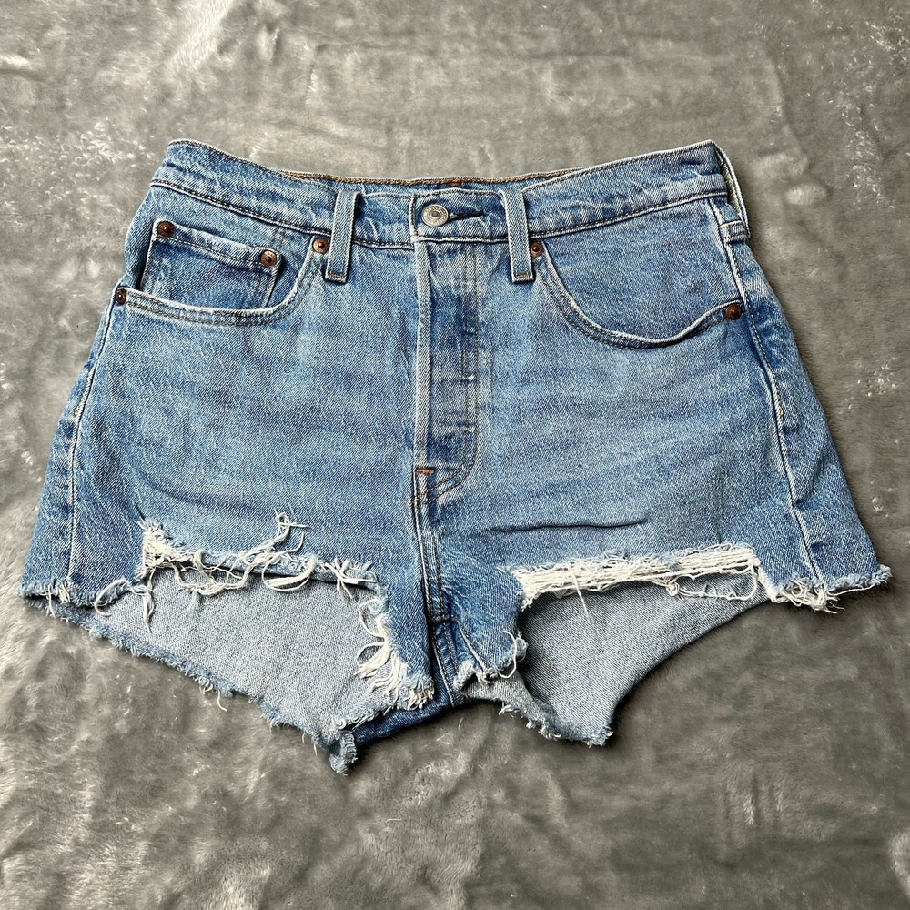 Levi's 501 Shorts Women Size 27 Light Wash Blue Denim Cut-Off High Rise 5-Pocket